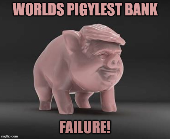 Piggy bank failure | image tagged in trumpy bank,piggy bankster,maga,trump pig,deposit no return,losers | made w/ Imgflip meme maker