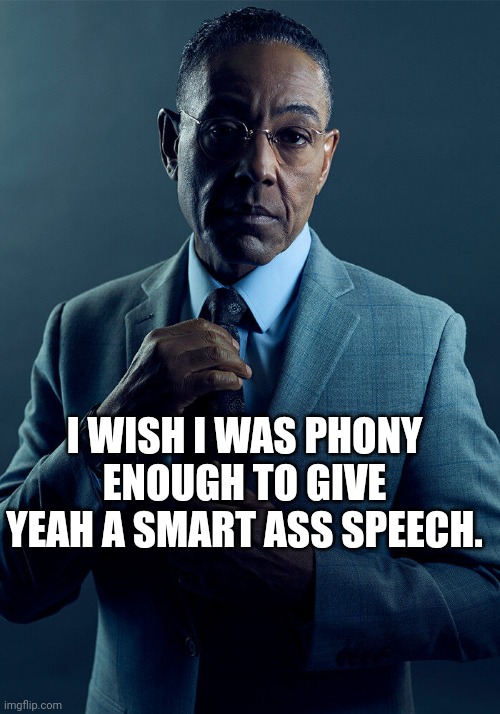 Gus Fring we are not the same | I WISH I WAS PHONY ENOUGH TO GIVE YEAH A SMART ASS SPEECH. | image tagged in gus fring we are not the same | made w/ Imgflip meme maker