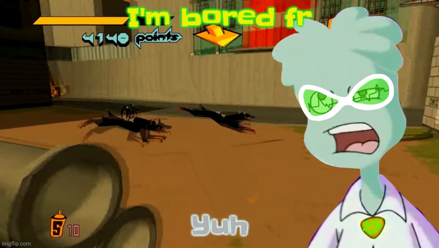Hahahahha I customized the text to have the color schemes of the jet set radio and jsrf logos | I'm bored fr; Yuh | image tagged in jet set radio | made w/ Imgflip meme maker