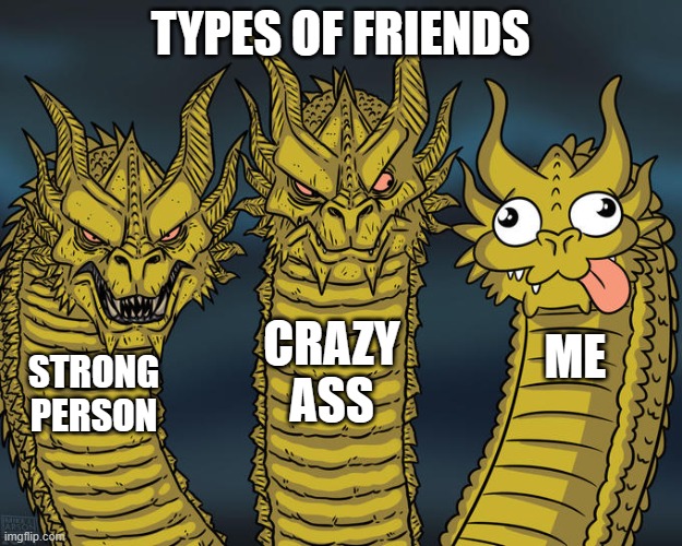 Types of friends :] | TYPES OF FRIENDS; CRAZY ASS; ME; STRONG PERSON | image tagged in idk what to put,random | made w/ Imgflip meme maker