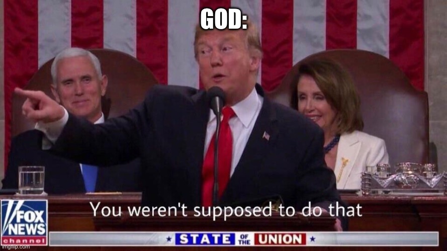 You weren't supposed to do that trump | GOD: | image tagged in you weren't supposed to do that trump | made w/ Imgflip meme maker