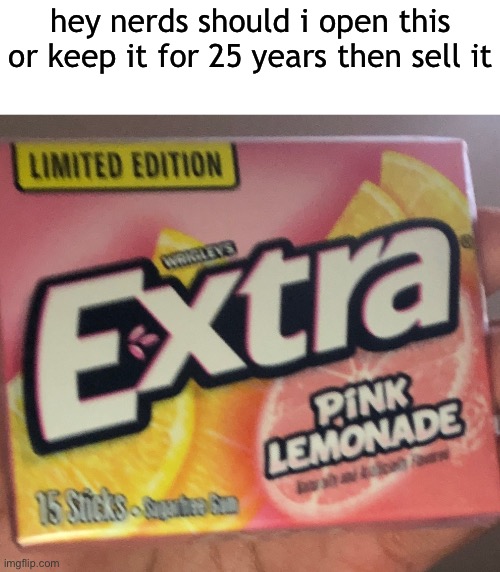 hey nerds should i open this or keep it for 25 years then sell it | made w/ Imgflip meme maker