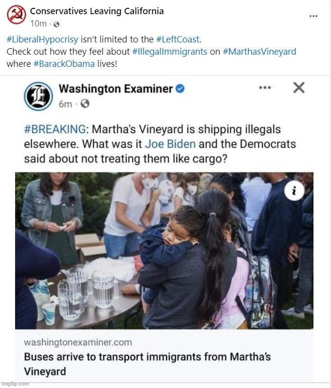 Liberal Hypocrisy Isn't Limited to the Left Coast | image tagged in liberal hypocrisy,left coast,martha's vineyard,illegal immigrants,illegal immigration,barack obama | made w/ Imgflip meme maker