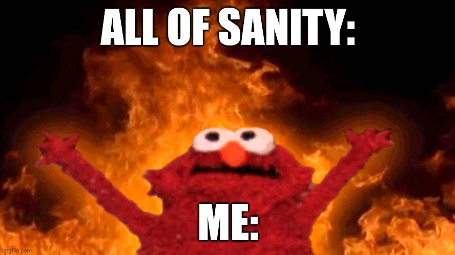 elmo fire | ALL OF SANITY:; ME: | image tagged in elmo fire | made w/ Imgflip meme maker