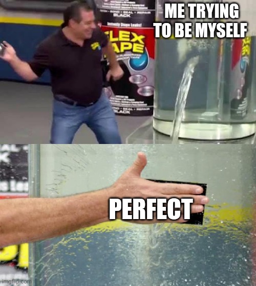 Flex Tape | ME TRYING TO BE MYSELF; PERFECT | image tagged in flex tape | made w/ Imgflip meme maker