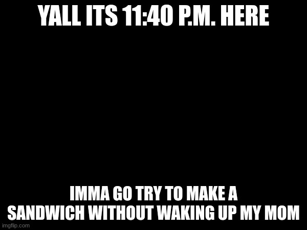 YALL ITS 11:40 P.M. HERE; IMMA GO TRY TO MAKE A SANDWICH WITHOUT WAKING UP MY MOM | made w/ Imgflip meme maker