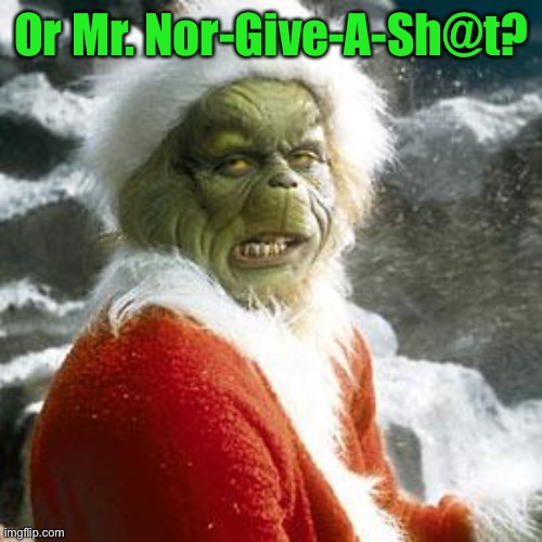 grinch | Or Mr. Nor-Give-A-Sh@t? | image tagged in grinch | made w/ Imgflip meme maker