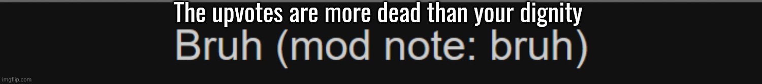 mod note :Bruh | The upvotes are more dead than your dignity | image tagged in mod note bruh | made w/ Imgflip meme maker