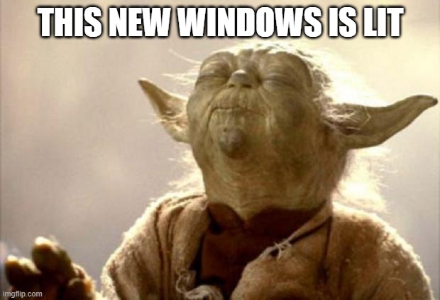 yoda smell | THIS NEW WINDOWS IS LIT | image tagged in yoda smell | made w/ Imgflip meme maker