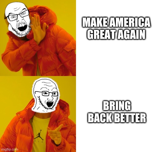 They literally mean the same thing, stupid. | MAKE AMERICA GREAT AGAIN; BRING BACK BETTER | image tagged in political meme,political humor,liberal logic,stupid liberals,maga,sjw triggered | made w/ Imgflip meme maker
