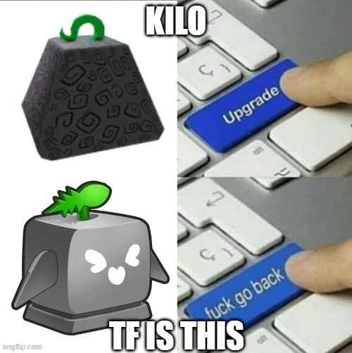 That is always me in blox fruits | KILO; TF IS THIS | image tagged in upgrade go back | made w/ Imgflip meme maker