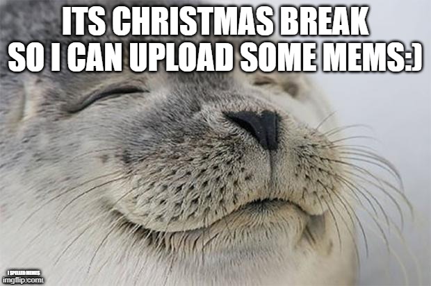 oof | ITS CHRISTMAS BREAK SO I CAN UPLOAD SOME MEMS:); I SPELLED MEMES WRONG ON PURPOSE | image tagged in memes,satisfied seal | made w/ Imgflip meme maker