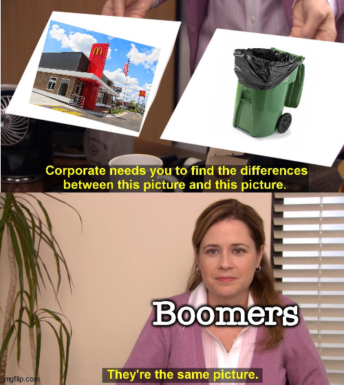 Thought of this one during lunch yesterday | Boomers | image tagged in memes,they're the same picture | made w/ Imgflip meme maker