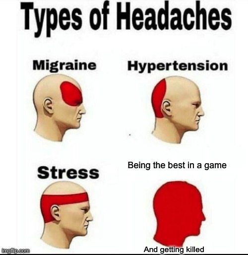 Types of Headaches meme | Being the best in a game; And getting killed | image tagged in types of headaches meme | made w/ Imgflip meme maker