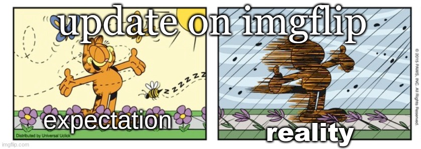 garfield expectation reality | update on imgflip; expectation; reality | image tagged in garfield expectation reality | made w/ Imgflip meme maker