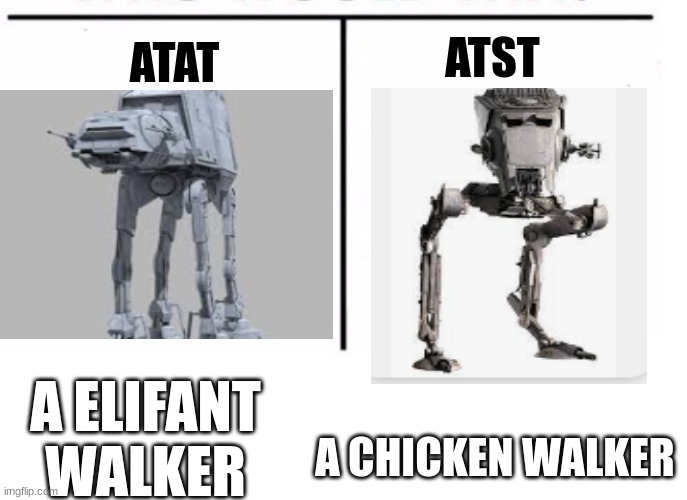 comparison table | ATAT; ATST; A ELIFANT WALKER; A CHICKEN WALKER | image tagged in comparison table | made w/ Imgflip meme maker