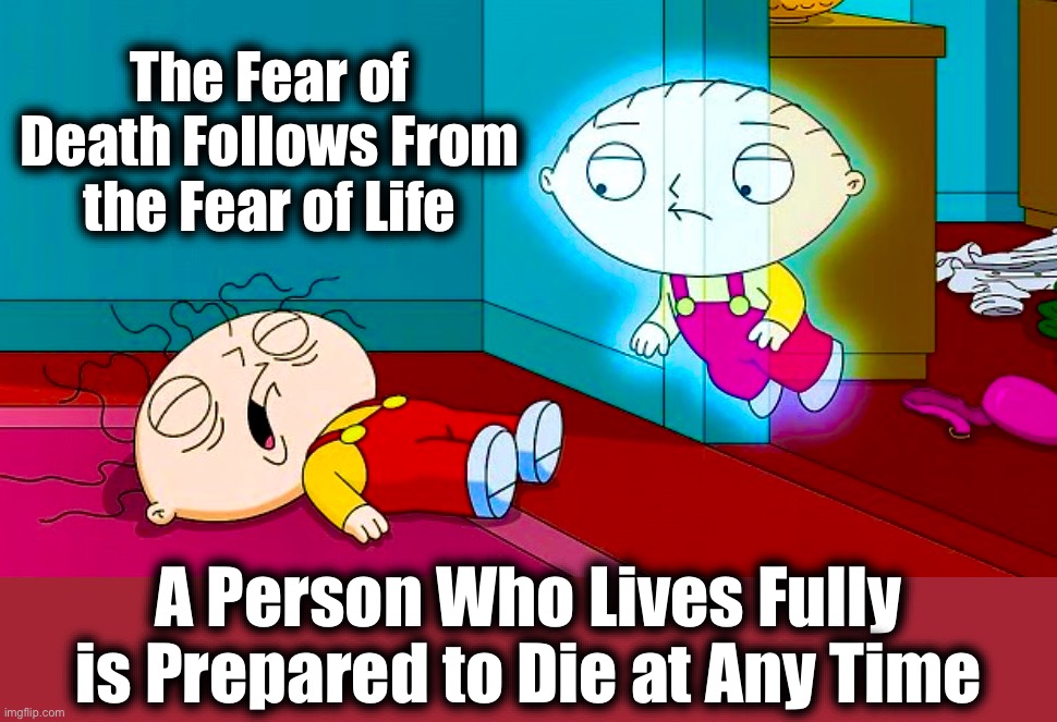 It Could Happen to You | The Fear of Death Follows From the Fear of Life; A Person Who Lives Fully is Prepared to Die at Any Time | image tagged in sudden death,memes,family guy,quotes,life and death,mark twain | made w/ Imgflip meme maker