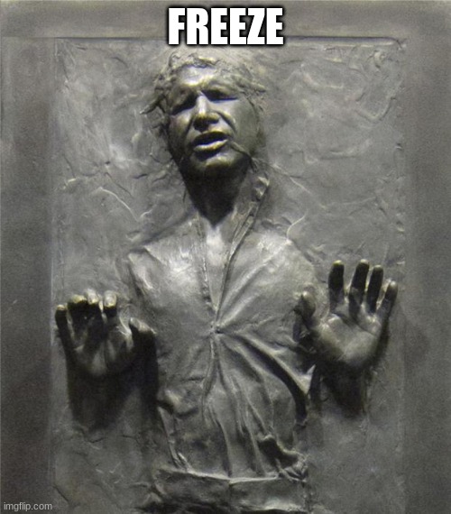 Han Solo Frozen Carbonite | FREEZE | image tagged in han solo frozen carbonite | made w/ Imgflip meme maker