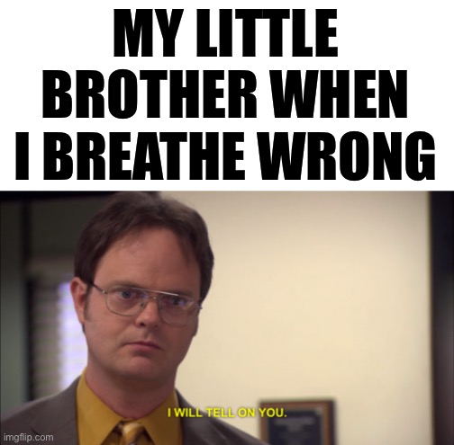 MY LITTLE BROTHER WHEN I BREATHE WRONG | image tagged in the office | made w/ Imgflip meme maker
