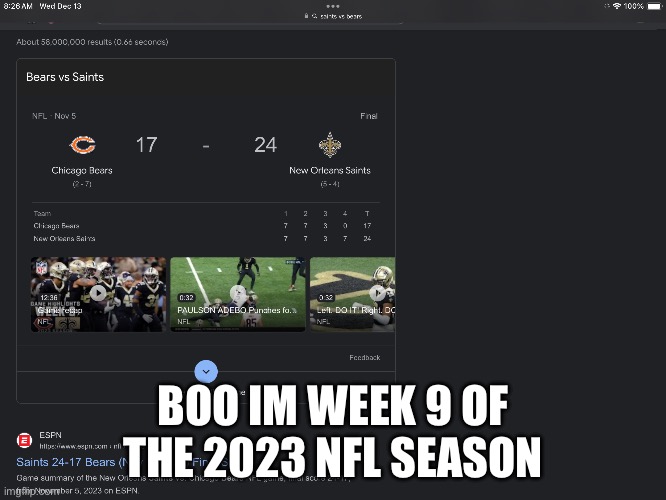 BOO IM WEEK 9 OF THE 2023 NFL SEASON | made w/ Imgflip meme maker