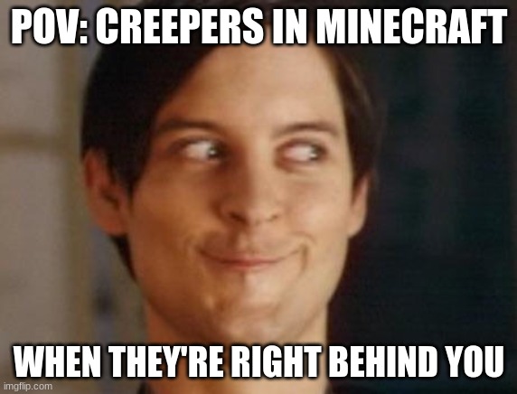 Spiderman Peter Parker | POV: CREEPERS IN MINECRAFT; WHEN THEY'RE RIGHT BEHIND YOU | image tagged in memes,spiderman peter parker | made w/ Imgflip meme maker