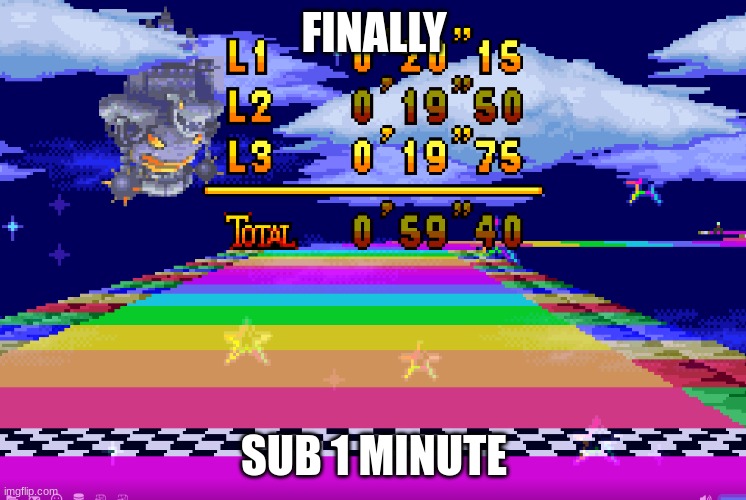 my PB on gba rainbow road time trials | FINALLY; SUB 1 MINUTE | made w/ Imgflip meme maker