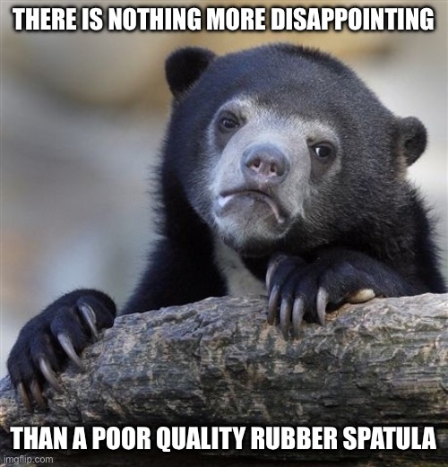 Confession Bear | THERE IS NOTHING MORE DISAPPOINTING; THAN A POOR QUALITY RUBBER SPATULA | image tagged in memes,confession bear,cooking,facts,so true,disappointment | made w/ Imgflip meme maker