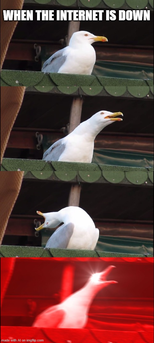 how does the AI have human feelings | WHEN THE INTERNET IS DOWN | image tagged in memes,inhaling seagull | made w/ Imgflip meme maker