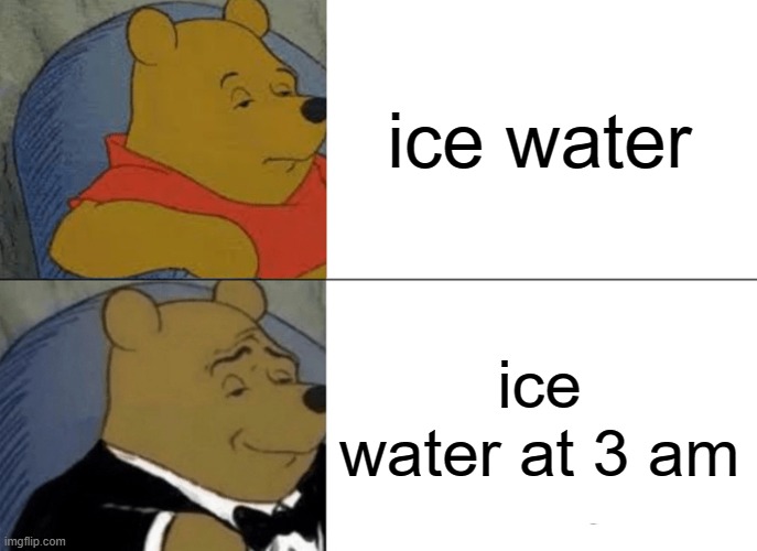 it do be hitting different | ice water; ice water at 3 am | image tagged in memes,tuxedo winnie the pooh | made w/ Imgflip meme maker