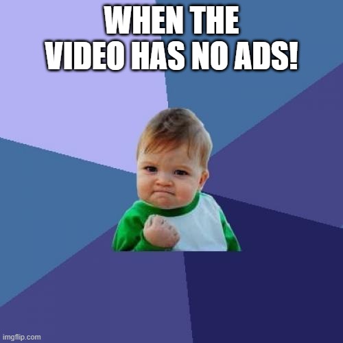 ima get hate in comments but who cares | WHEN THE VIDEO HAS NO ADS! | image tagged in memes,success kid | made w/ Imgflip meme maker