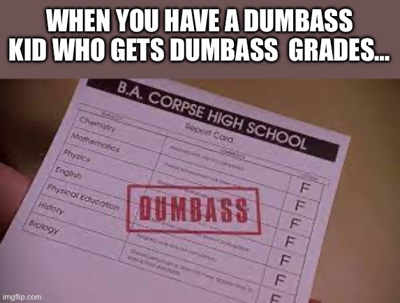 Report Card | WHEN YOU HAVE A DUMBASS KID WHO GETS DUMBASS  GRADES… | image tagged in report card,school | made w/ Imgflip meme maker