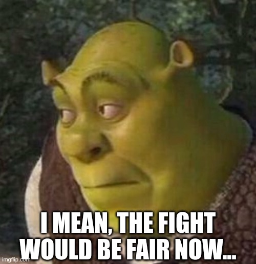 Shrek | I MEAN, THE FIGHT WOULD BE FAIR NOW... | image tagged in shrek | made w/ Imgflip meme maker