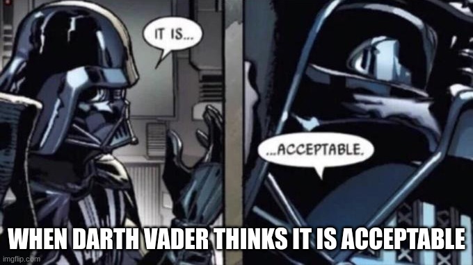 This is so me when it is acceptable | WHEN DARTH VADER THINKS IT IS ACCEPTABLE | image tagged in it is acceptable | made w/ Imgflip meme maker