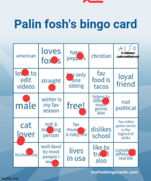 Palin Fosh's bingo card | image tagged in palin fosh's bingo card | made w/ Imgflip meme maker