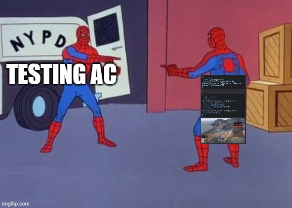 Spiderman mirror | TESTING AC | image tagged in spiderman mirror | made w/ Imgflip meme maker