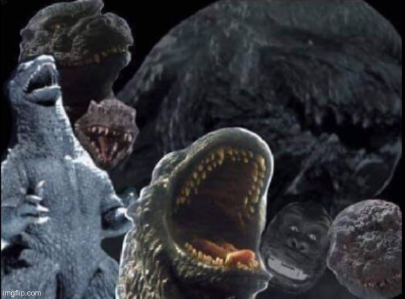 all Godzillas laughing at you | image tagged in all godzillas laughing at you | made w/ Imgflip meme maker