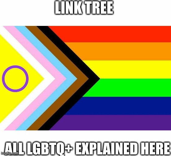 Link tree | LINK TREE; ALL LGBTQ+ EXPLAINED HERE | image tagged in white text box,progress pride flag | made w/ Imgflip meme maker