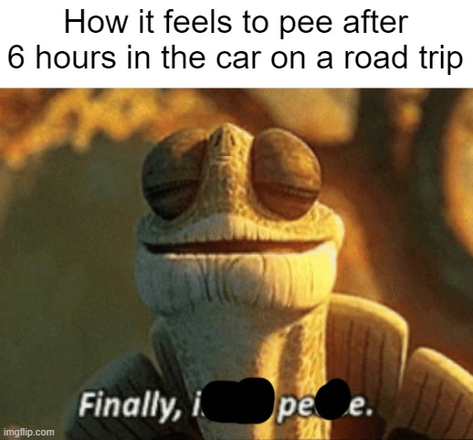 finally | How it feels to pee after 6 hours in the car on a road trip | image tagged in finally inner peace,satisfaction,memes,funny,sus,master oogway | made w/ Imgflip meme maker