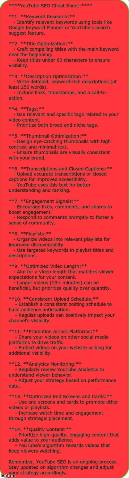 YOUTUBE SEO CHEAT-SHEET :> | image tagged in simothefinlandized,youtube,seo,cheat sheet,infographic | made w/ Imgflip meme maker