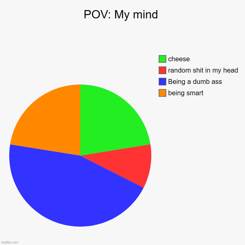 In my mind | POV: My mind | being smart, Being a dumb ass, random shit in my head, cheese | image tagged in charts,pie charts | made w/ Imgflip chart maker