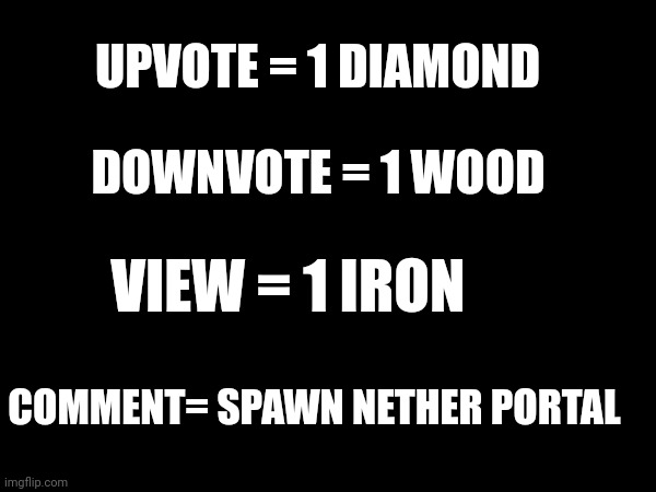 Minecraft | UPVOTE = 1 DIAMOND; DOWNVOTE = 1 WOOD; VIEW = 1 IRON; COMMENT= SPAWN NETHER PORTAL | image tagged in minecraft,free | made w/ Imgflip meme maker