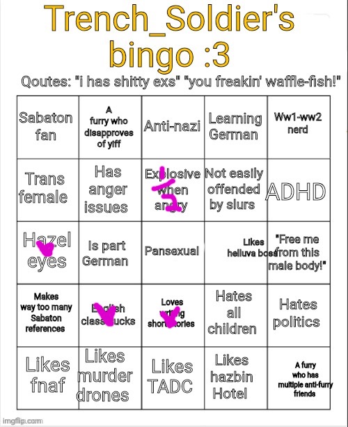 wow | image tagged in trench_soldier's bingo | made w/ Imgflip meme maker