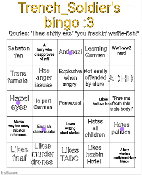 no offense to english but... | image tagged in trench_soldier's bingo | made w/ Imgflip meme maker