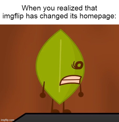 BRING BACK THE IMGFLIP OLD HOME PAGE | When you realized that imgflip has changed its homepage: | image tagged in bfdi wat face | made w/ Imgflip meme maker