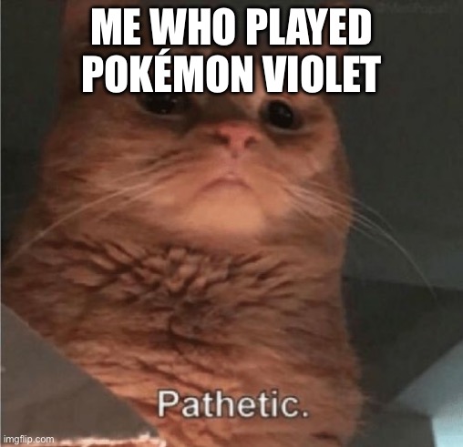 Pathetic Cat | ME WHO PLAYED POKÉMON VIOLET | image tagged in pathetic cat | made w/ Imgflip meme maker