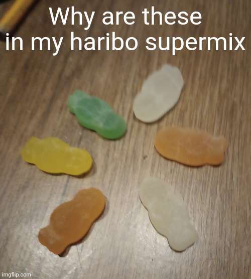 Get this to Luke's Goldie's or else | Why are these in my haribo supermix | image tagged in gummy goldfish,funny memes | made w/ Imgflip meme maker