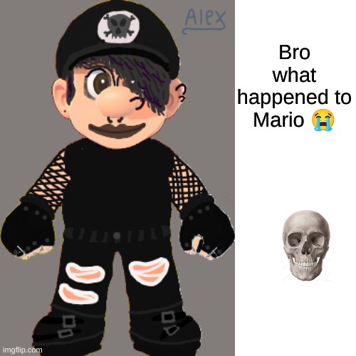 So uhh I drew Mario emo | Bro what happened to Mario 😭 | image tagged in memes,mario,emo,funny | made w/ Imgflip meme maker