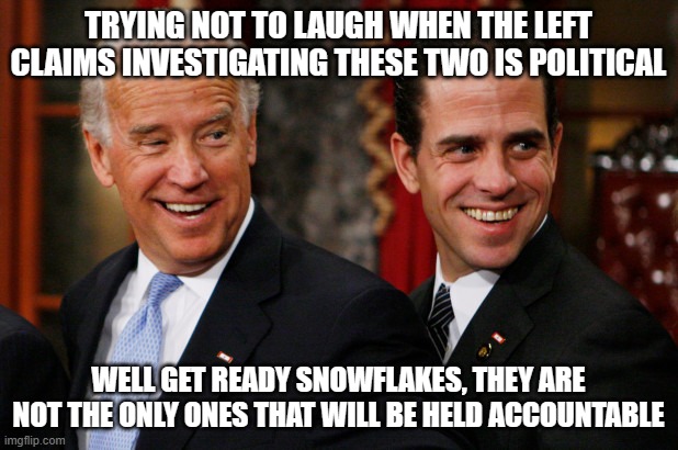 The swamp is not drained but it is leaking | TRYING NOT TO LAUGH WHEN THE LEFT CLAIMS INVESTIGATING THESE TWO IS POLITICAL; WELL GET READY SNOWFLAKES, THEY ARE NOT THE ONLY ONES THAT WILL BE HELD ACCOUNTABLE | image tagged in hunter biden crack head,drain the swamp,biden crime family,democrat war on america,who will flip first,karma hurts | made w/ Imgflip meme maker
