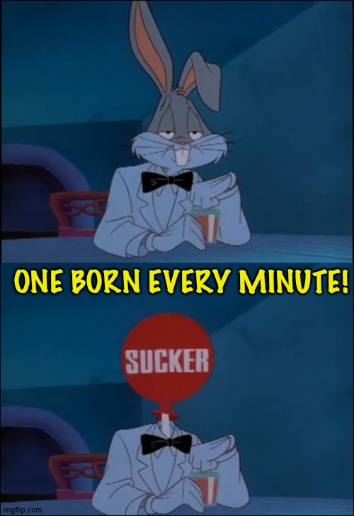 sucker Looney Tunes | ONE BORN EVERY MINUTE! | image tagged in sucker looney tunes | made w/ Imgflip meme maker