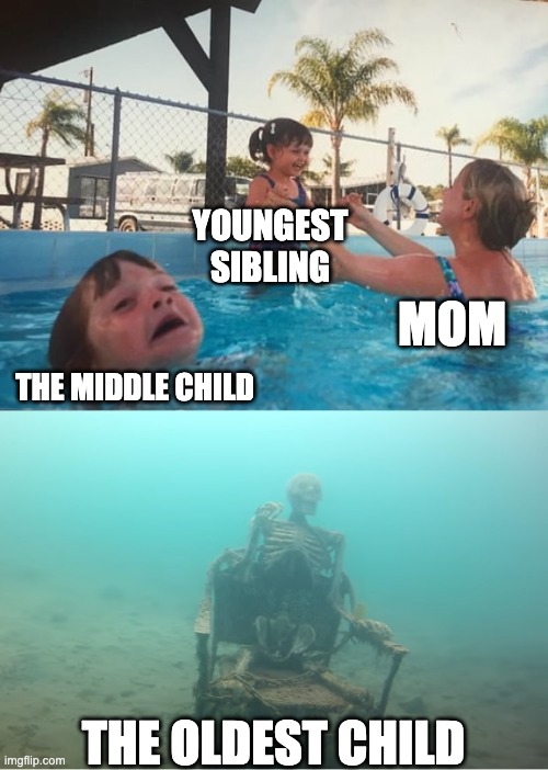 the favorite... | YOUNGEST SIBLING; MOM; THE MIDDLE CHILD; THE OLDEST CHILD | image tagged in swimming pool kids | made w/ Imgflip meme maker
